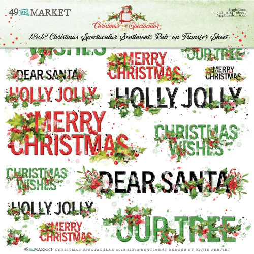 49 and Market Christmas Spectacular 12 x 12 Sentiments Rub On Transfer Sheet - Image 2