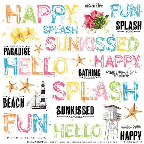 49 and Market Vintage Artistry Sunburst 12 x 12 Sentiments Rub On Transfer Sheet - Image 2