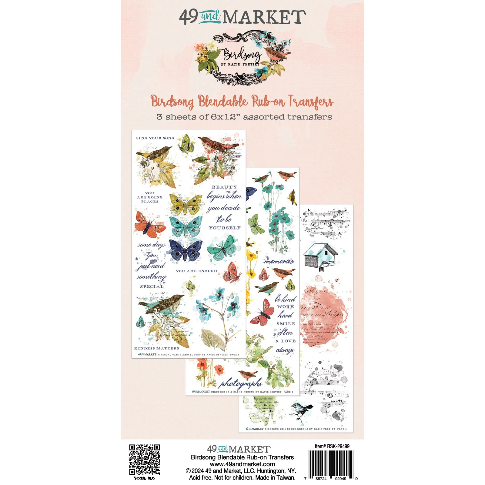49 & Market Birdsong Blendable 6 x 12 Rub-On Transfer Set - Image 3