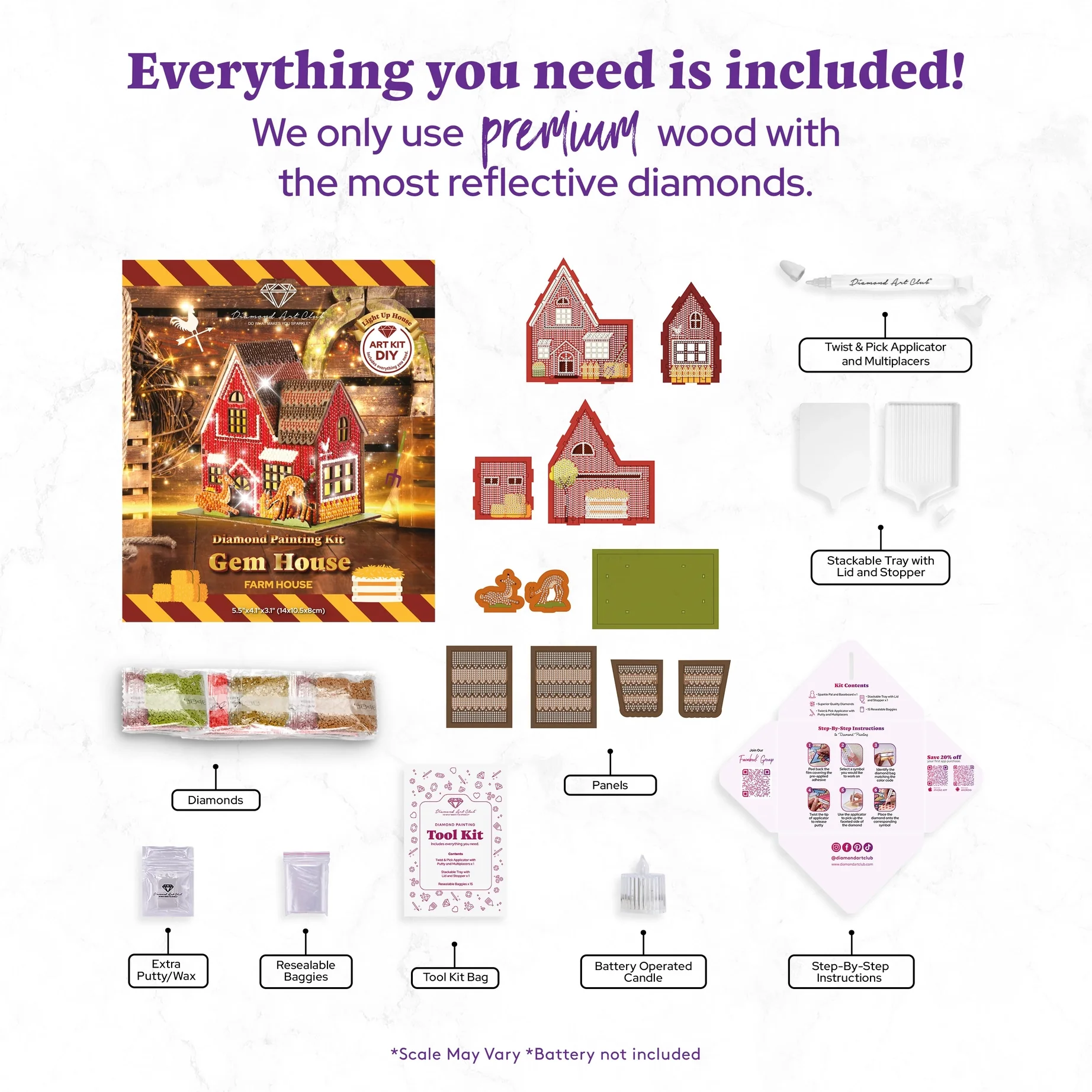 Diamond Art Club LED 3D Gem House - Farm House - Image 3