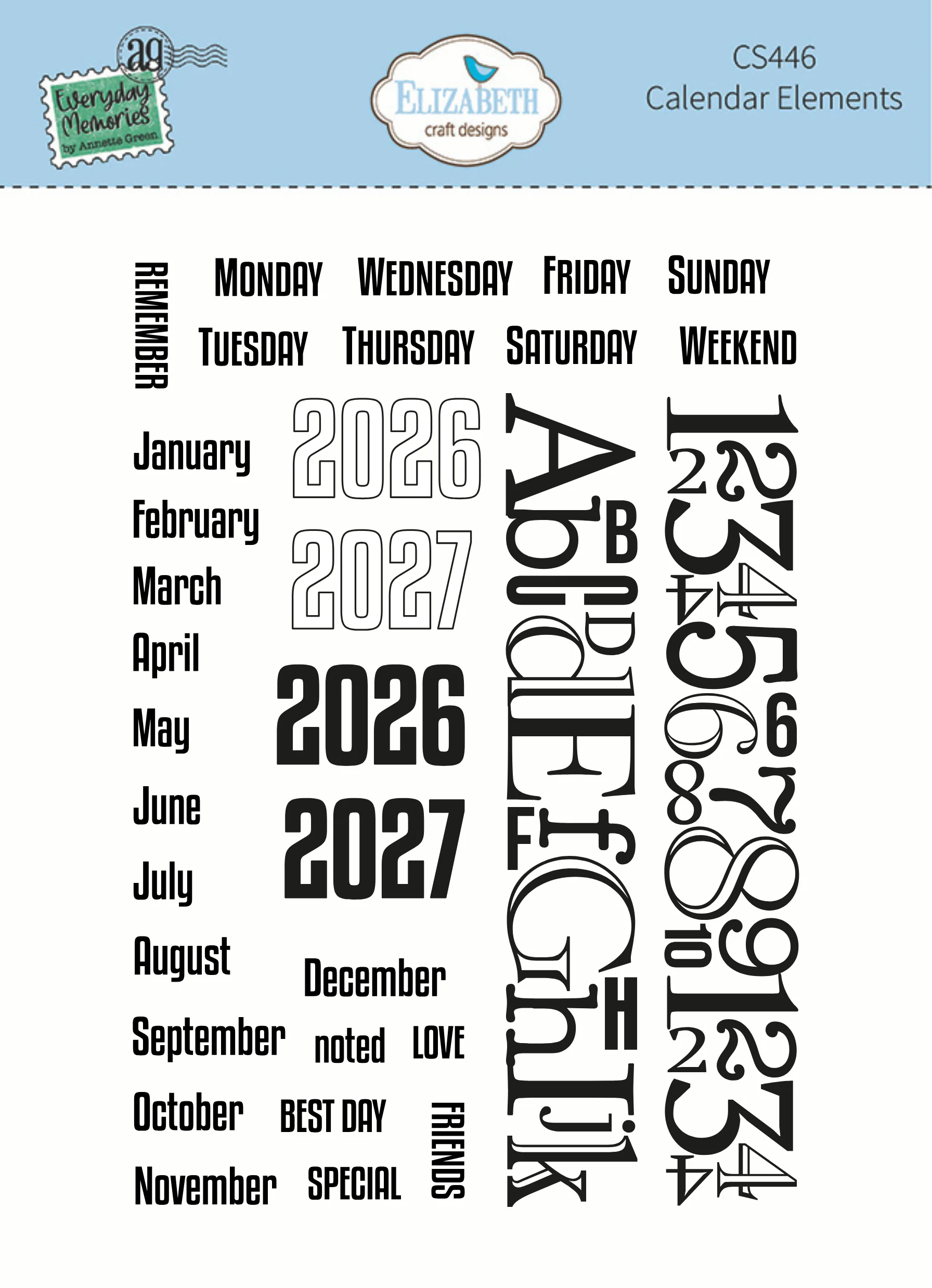 Elizabeth Craft Designs Calendar Elements Stamp Set