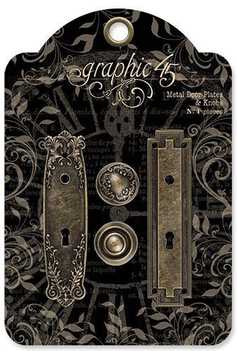 Graphic 45 Antique Brass Metal Door Plates and Knobs