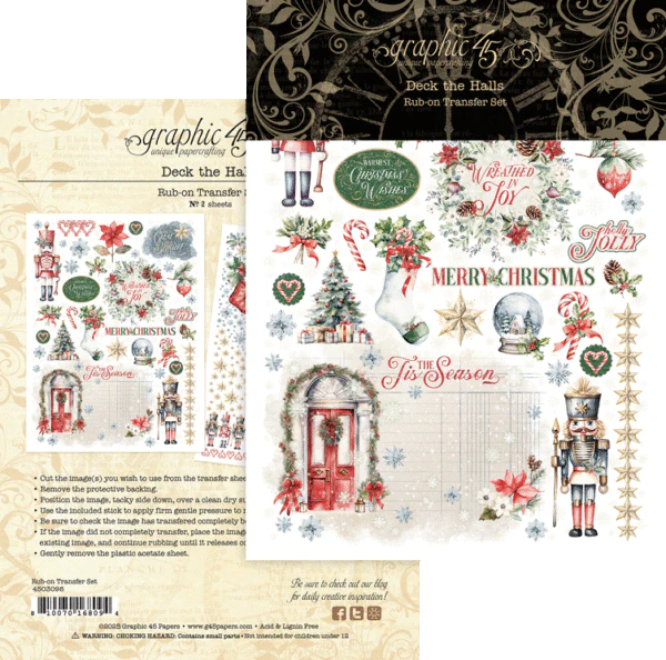 Graphic 45 Deck the Halls Rub-On Transfer Set