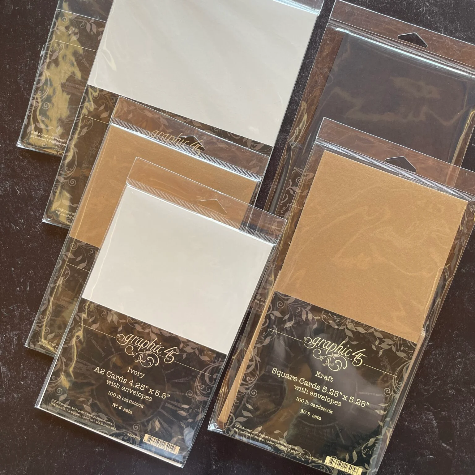 Graphic 45 Kraft Square Cards 5 1/4” x 5 1/4” With Envelopes - Image 3
