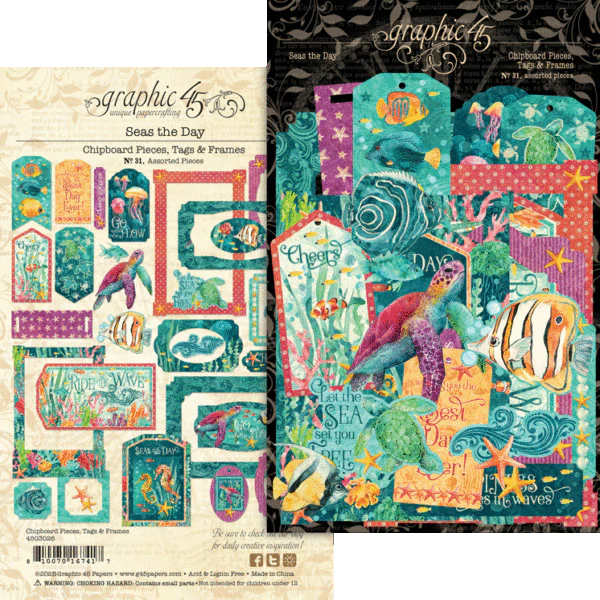Graphic 45 Seas the Day Chipboard Tags & Frames