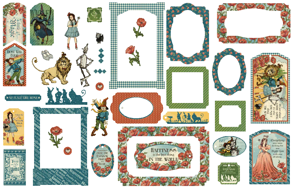 Graphic 45 Wonder of Oz Chipboard Pieces, Tags & Frames