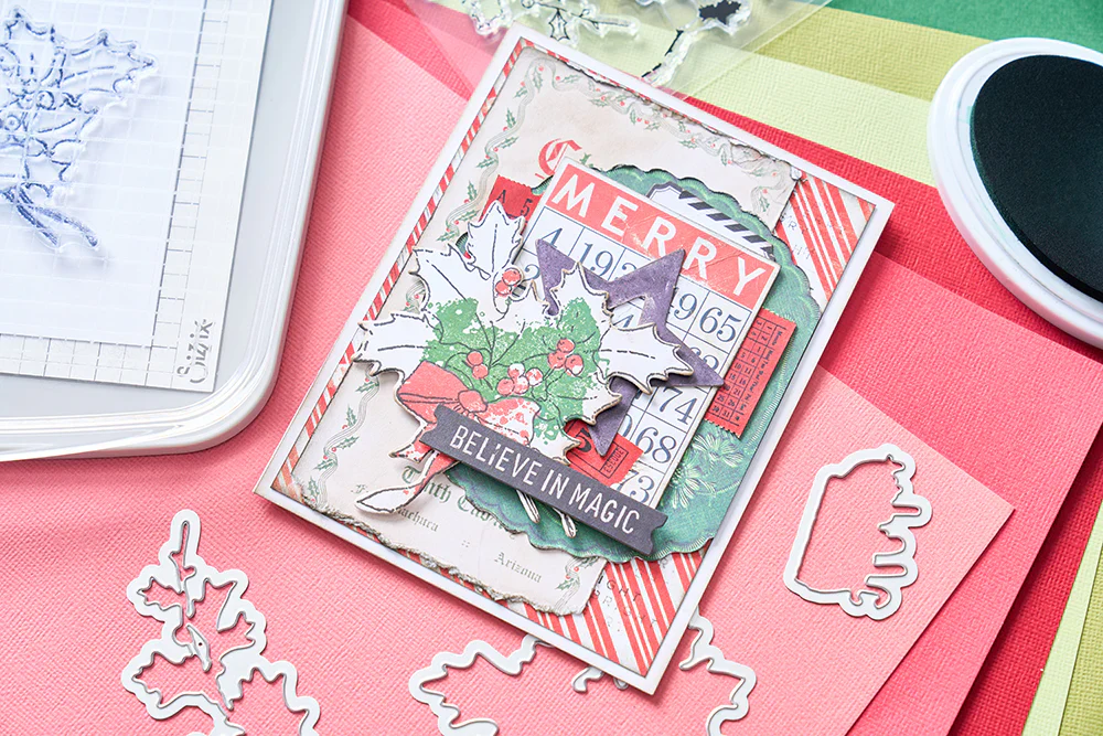 Sizzix Framelit Die Set w/Stamps - Pencil Line Holly by 49 & Market - Image 4