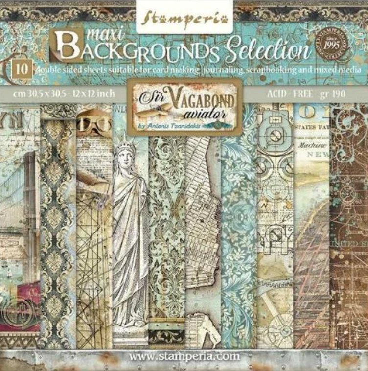 Stamperia Sir Vagabond Aviator Backgrounds 12” x 12” Paper Pack