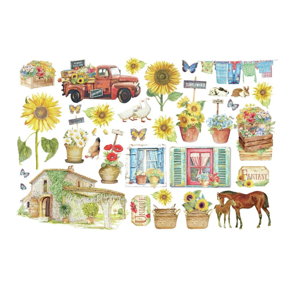 Stamperia Sunflower Art Ephemera Elements and Sunflowers - Image 2